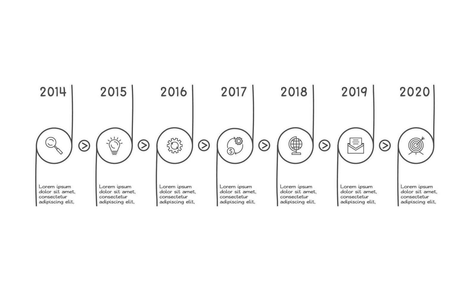 Doodle infographic elements with 7 options. business template for presentation vector