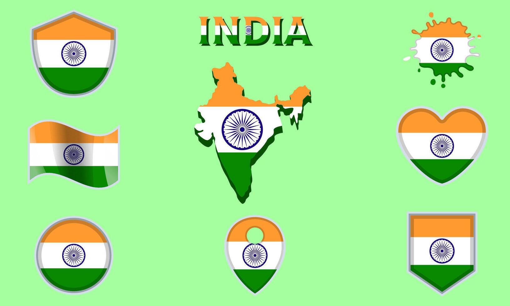 Collection of flat national flags of India with map vector