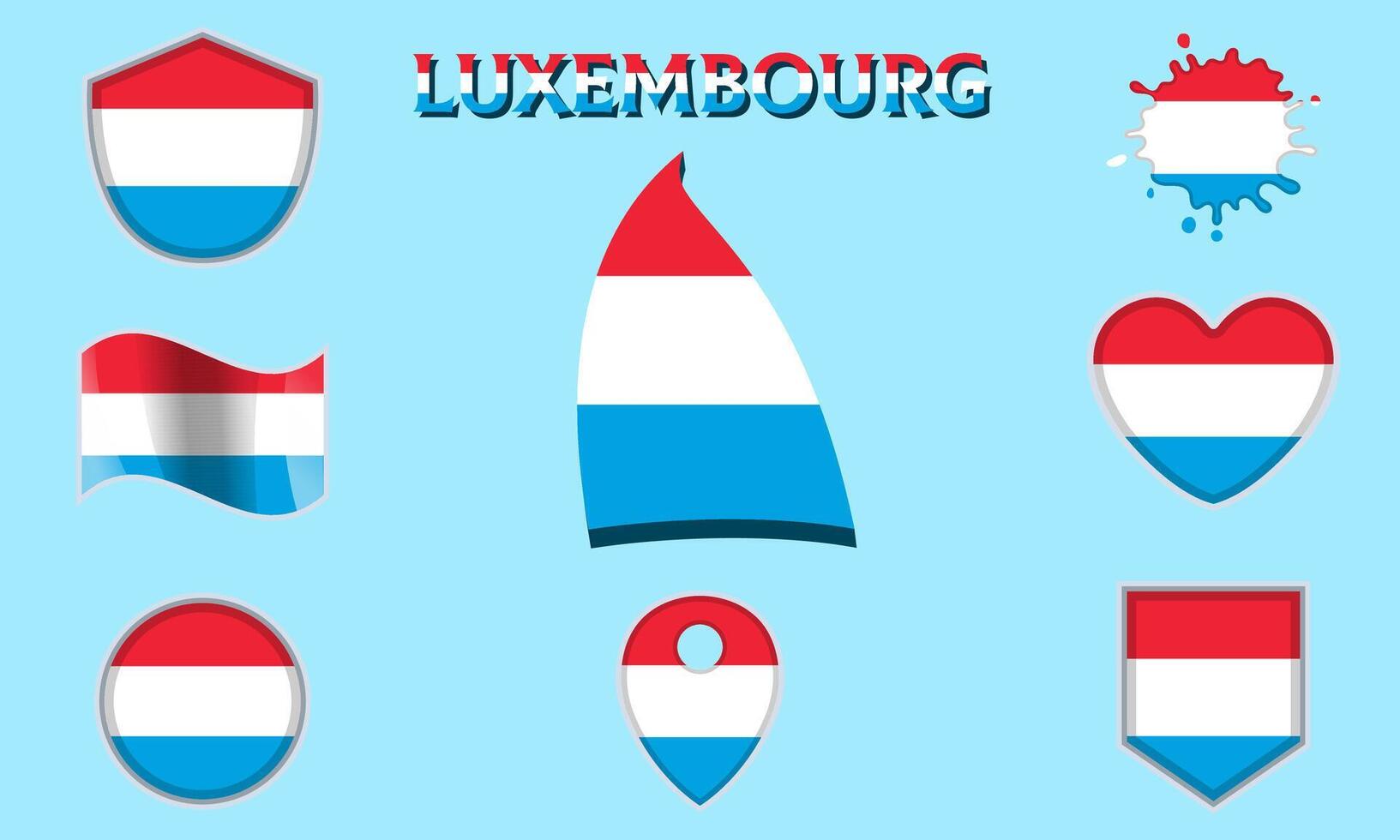 Collection of flat national flags of Luxembourg with map vector