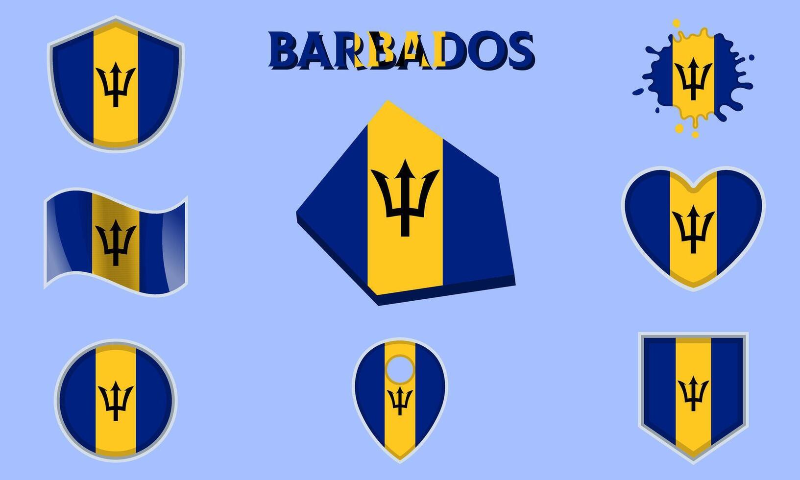 Collection of flat national flags of Barbados with map vector