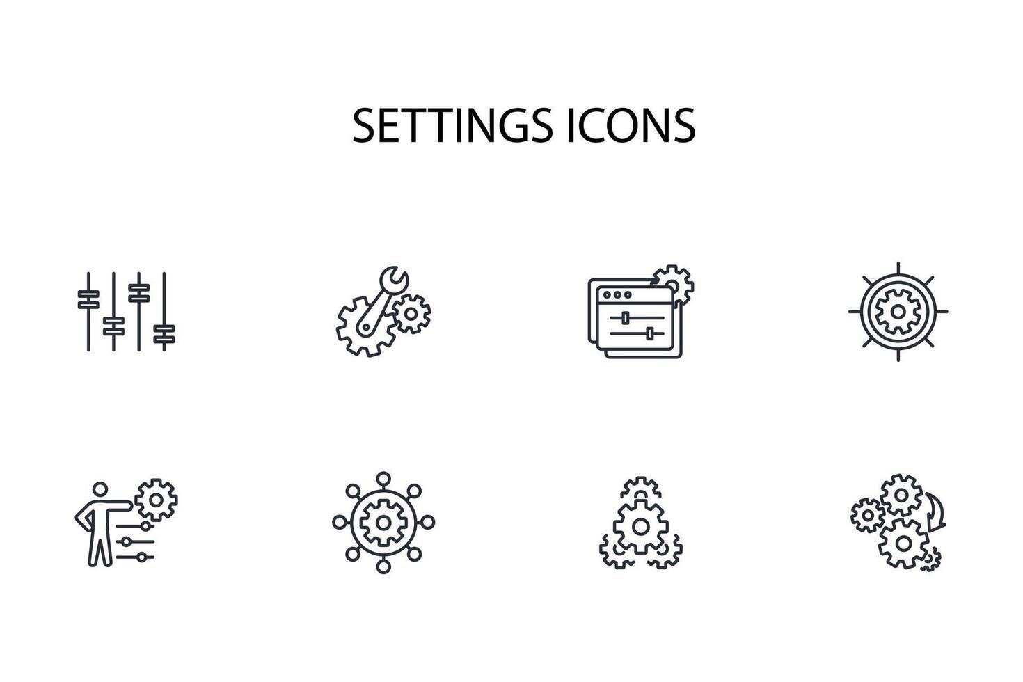 Settings icon set..Editable stroke.linear style sign for use web design,logo.Symbol illustration. vector
