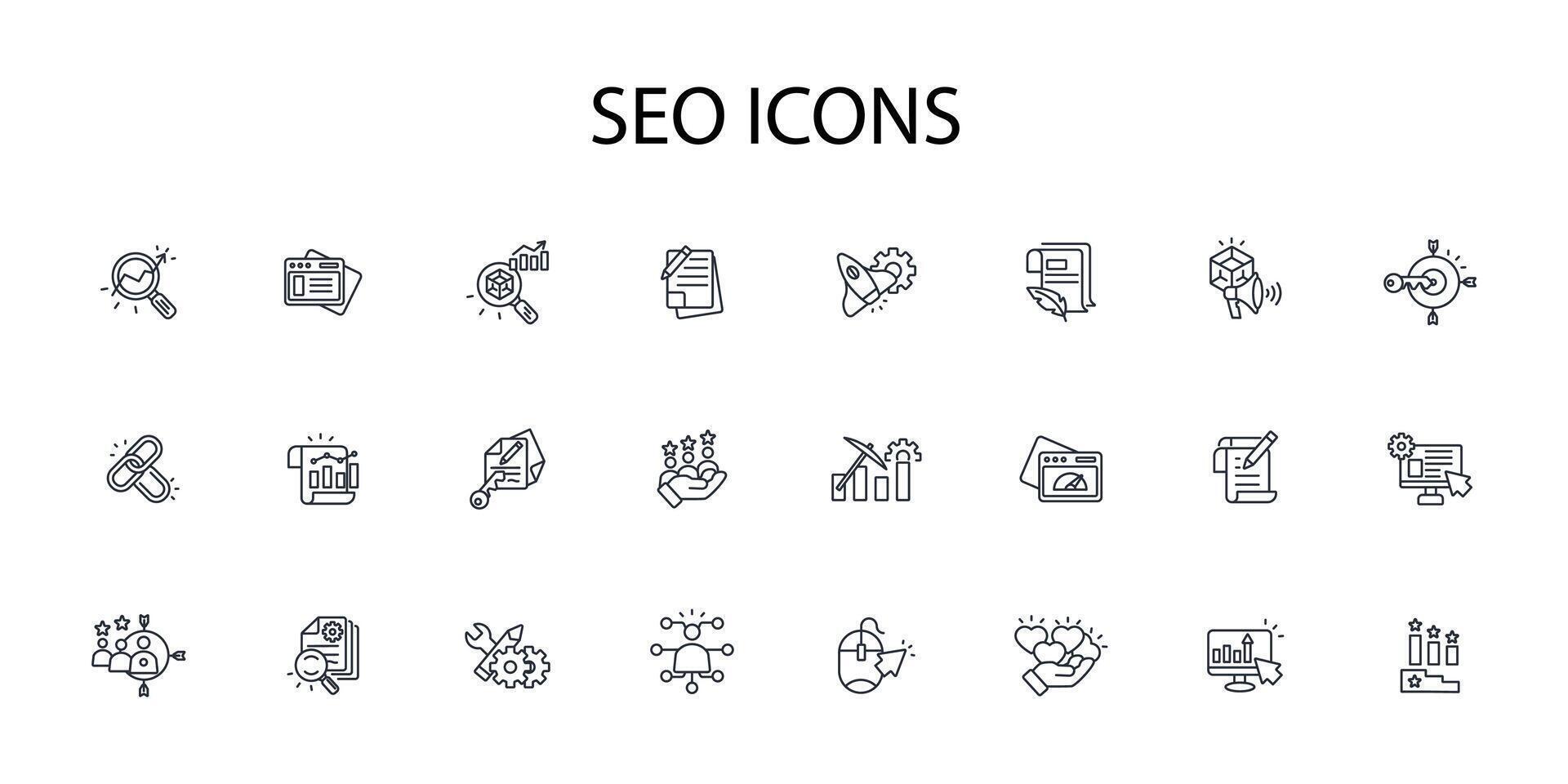 SEO icon set..Editable stroke.linear style sign for use web design,logo.Symbol illustration. vector