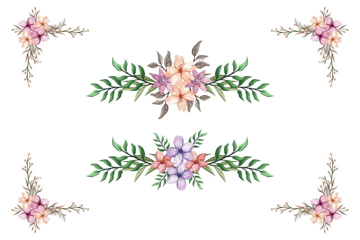 The Blooms Greenery Floral Foliage Ornament Corner Text Separator adds elegant framing text in invitations, cards vector