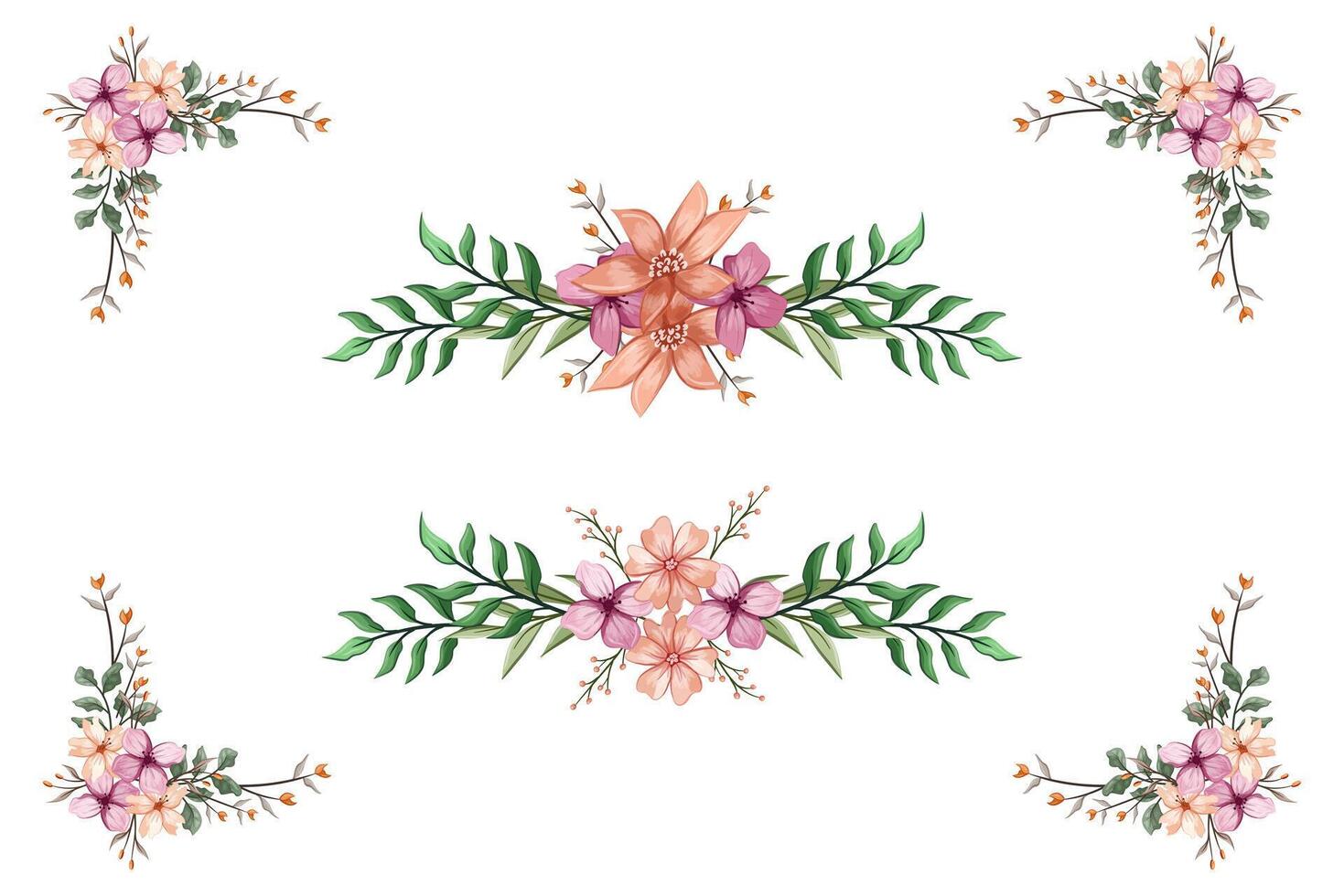 The Blooms Greenery Floral Foliage Ornament Corner Text Separator adds elegant framing text in invitations, cards vector