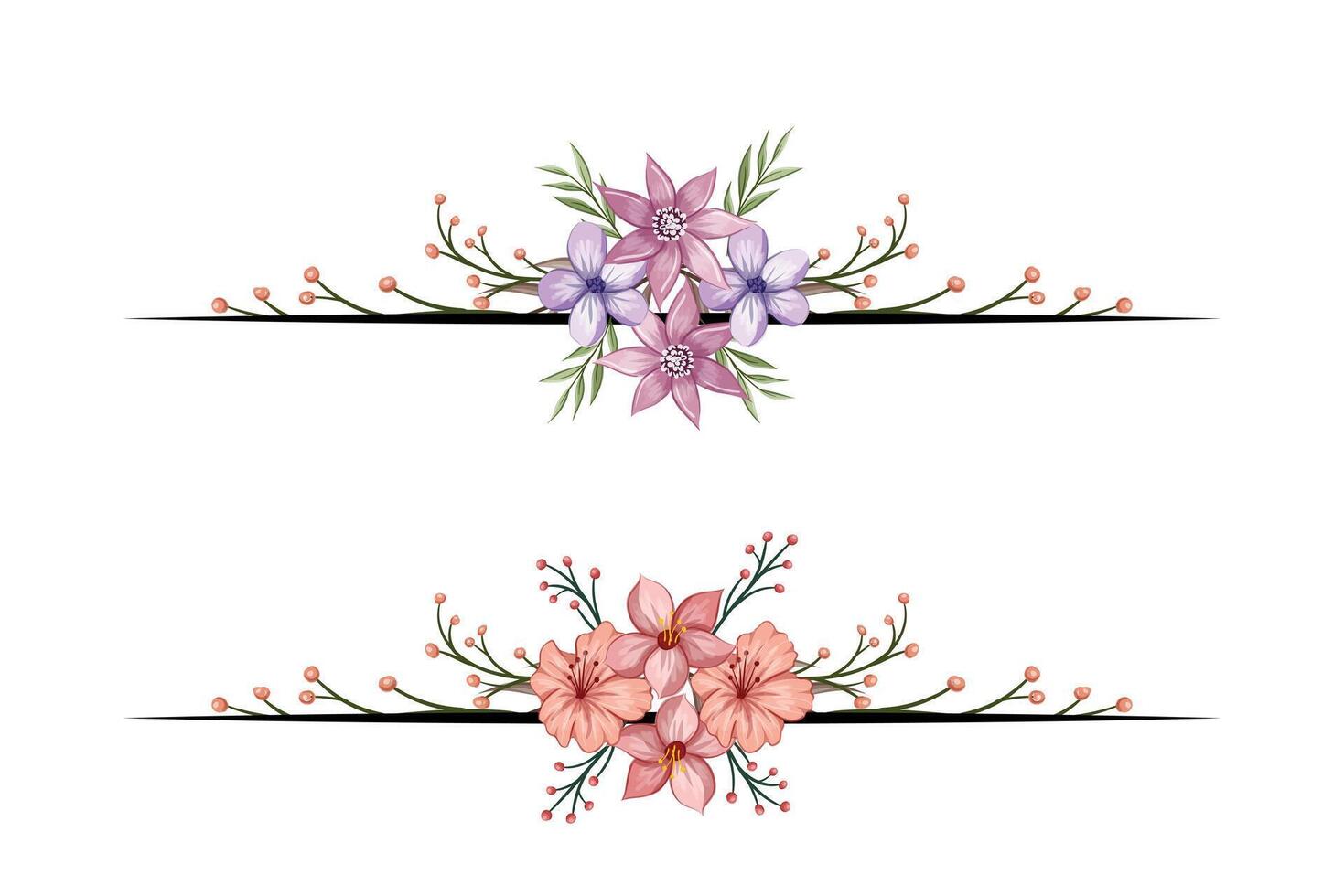 The Blooms Greenery Floral Foliage Ornament Corner Text Separator adds elegant framing text in invitations, cards vector
