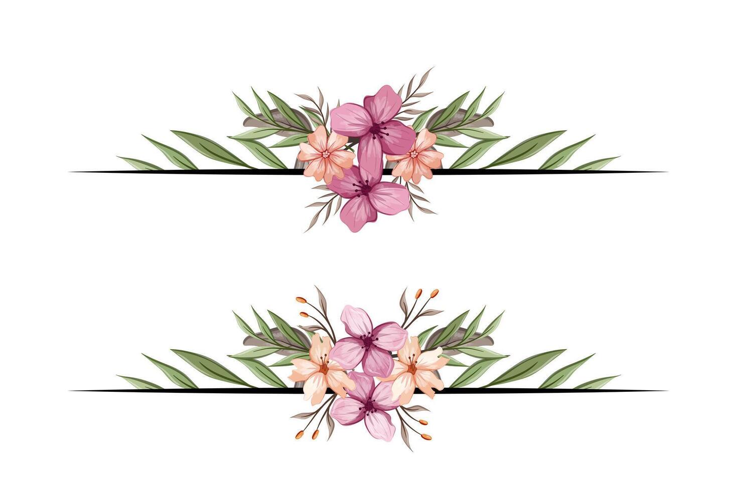 The Blooms Greenery Floral Foliage Ornament Corner Text Separator adds elegant framing text in invitations, cards vector