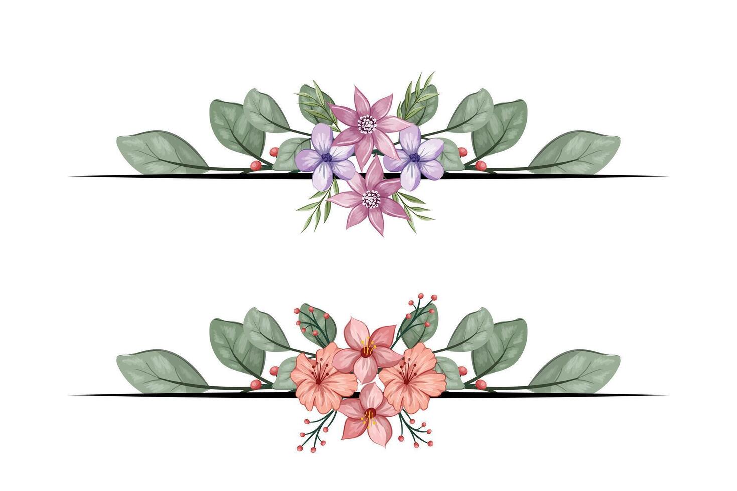 The Blooms Greenery Floral Foliage Ornament Corner Text Separator adds elegant framing text in invitations, cards vector