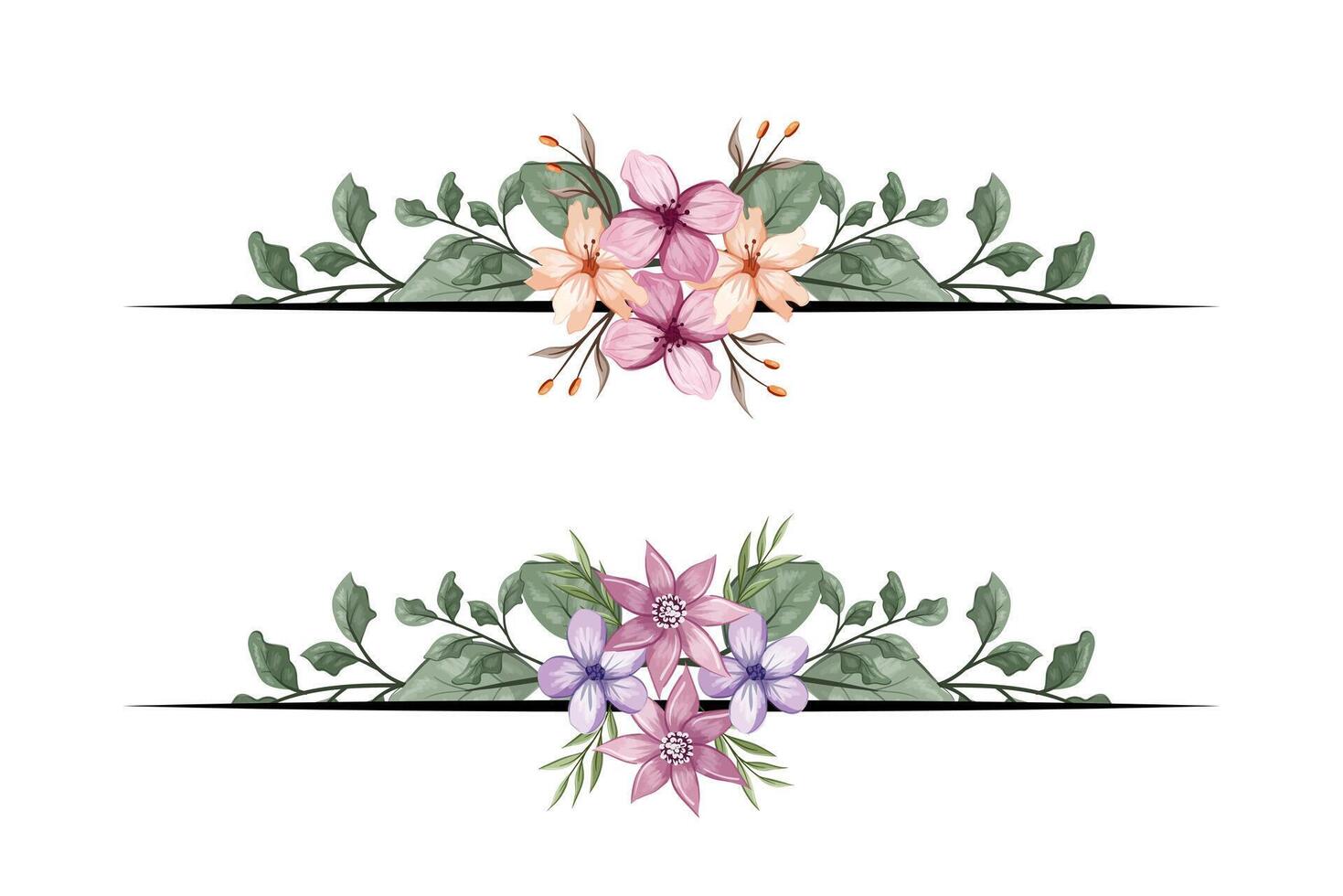 The Blooms Greenery Floral Foliage Ornament Corner Text Separator adds elegant framing text in invitations, cards vector