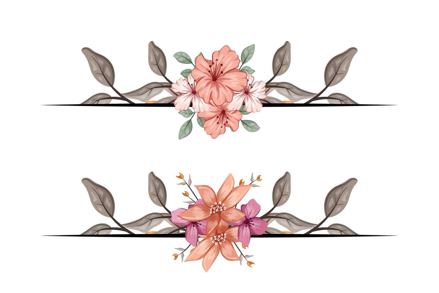 The Blooms Greenery Floral Foliage Ornament Corner Text Separator adds elegant framing text in invitations, cards vector