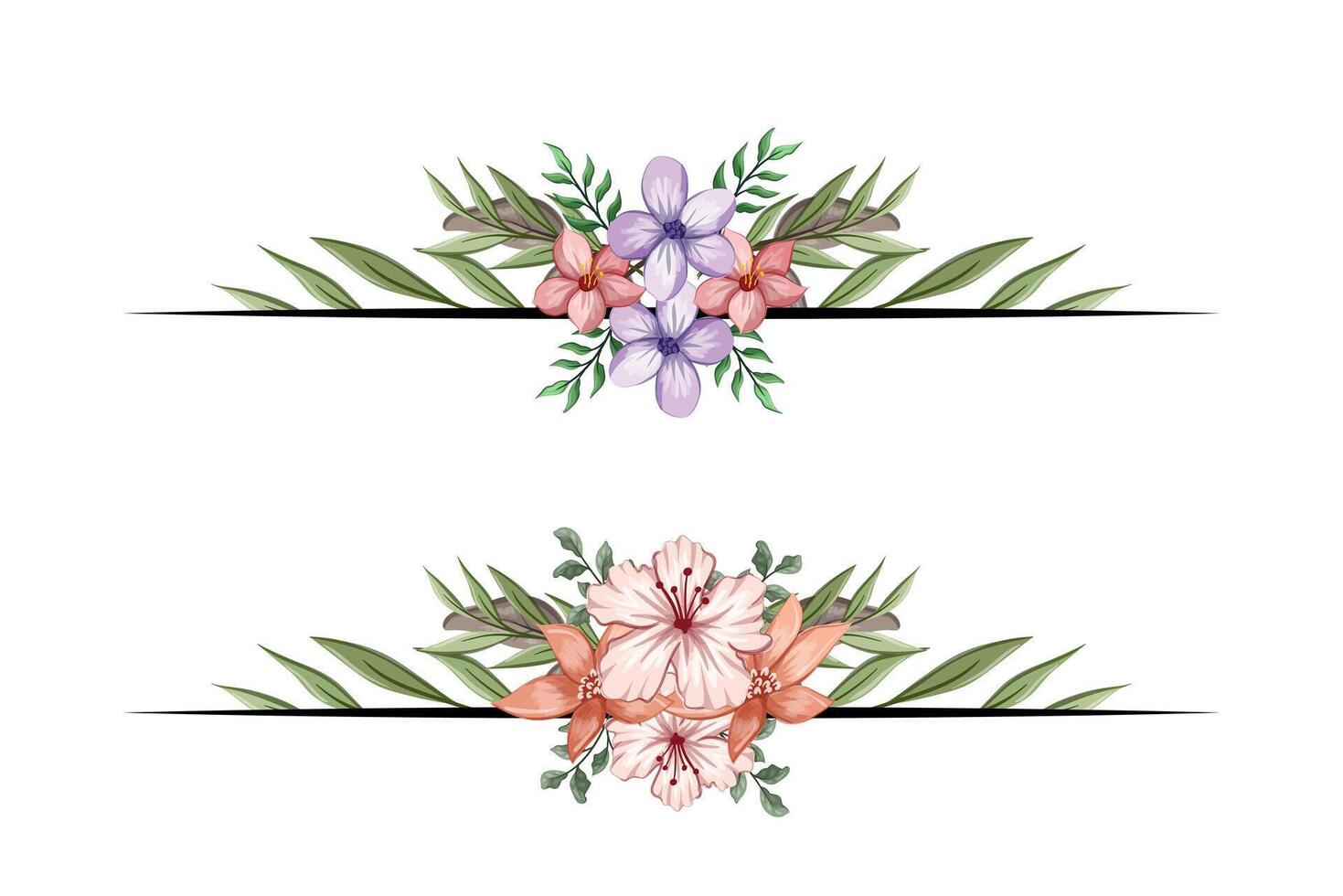 The Blooms Greenery Floral Foliage Ornament Corner Text Separator adds elegant framing text in invitations, cards vector