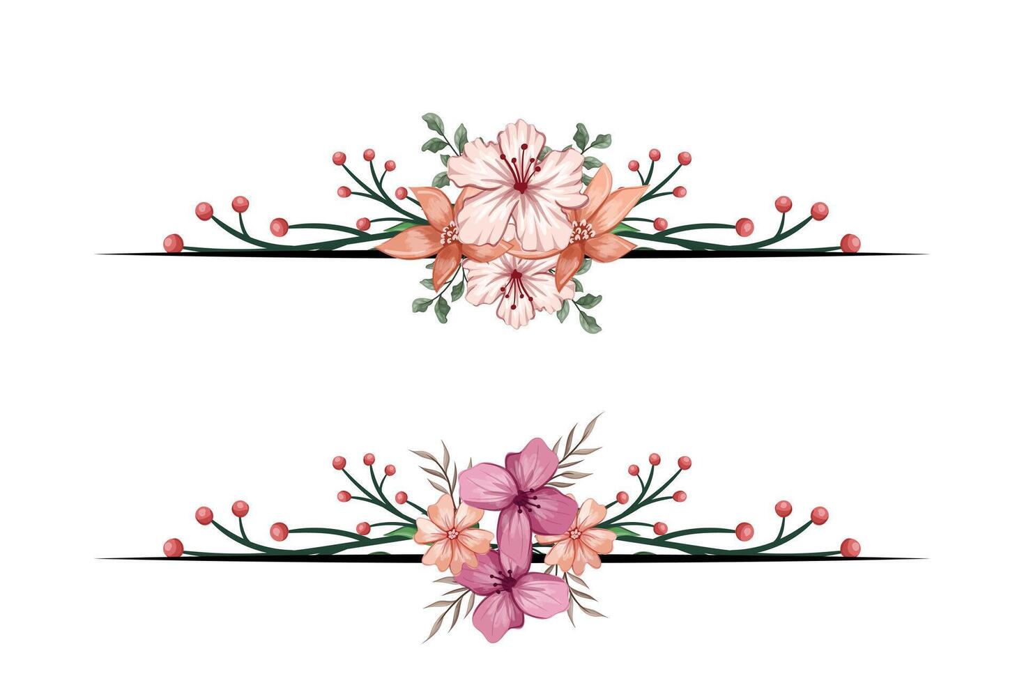The Blooms Greenery Floral Foliage Ornament Corner Text Separator adds elegant framing text in invitations, cards vector