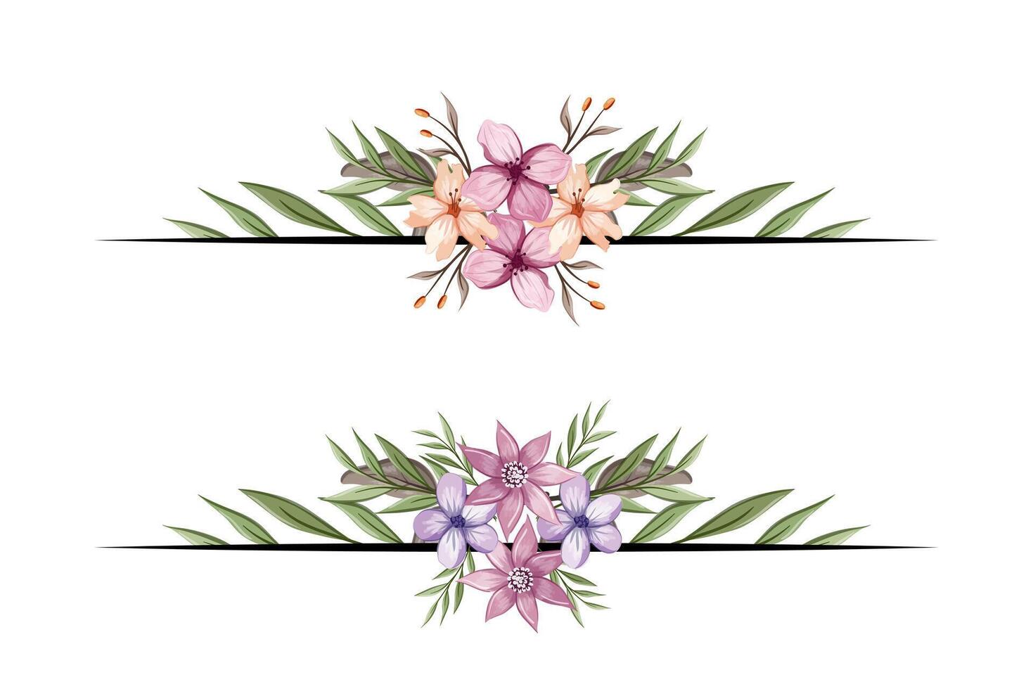 The Blooms Greenery Floral Foliage Ornament Corner Text Separator adds elegant framing text in invitations, cards vector