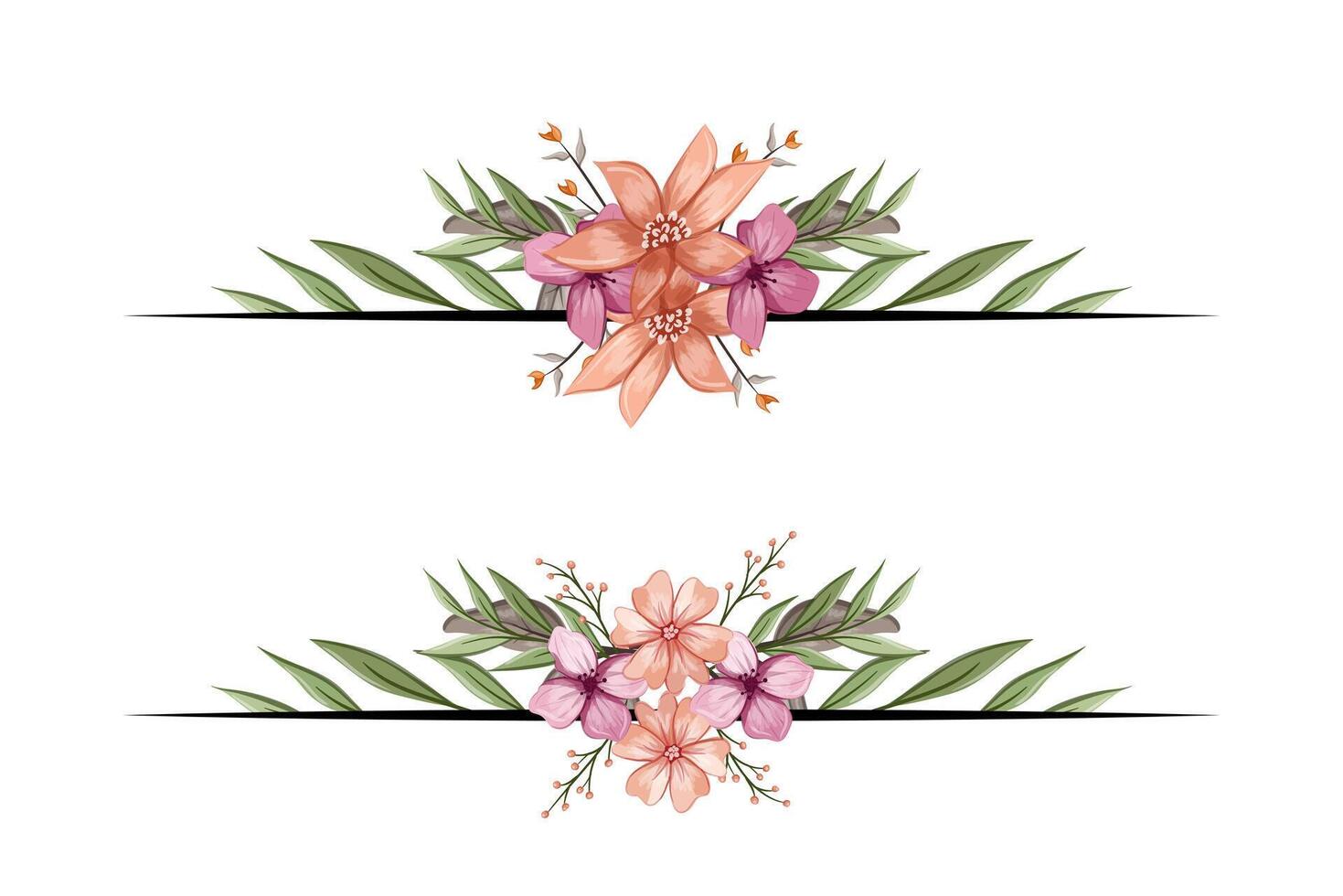 The Blooms Greenery Floral Foliage Ornament Corner Text Separator adds elegant framing text in invitations, cards vector