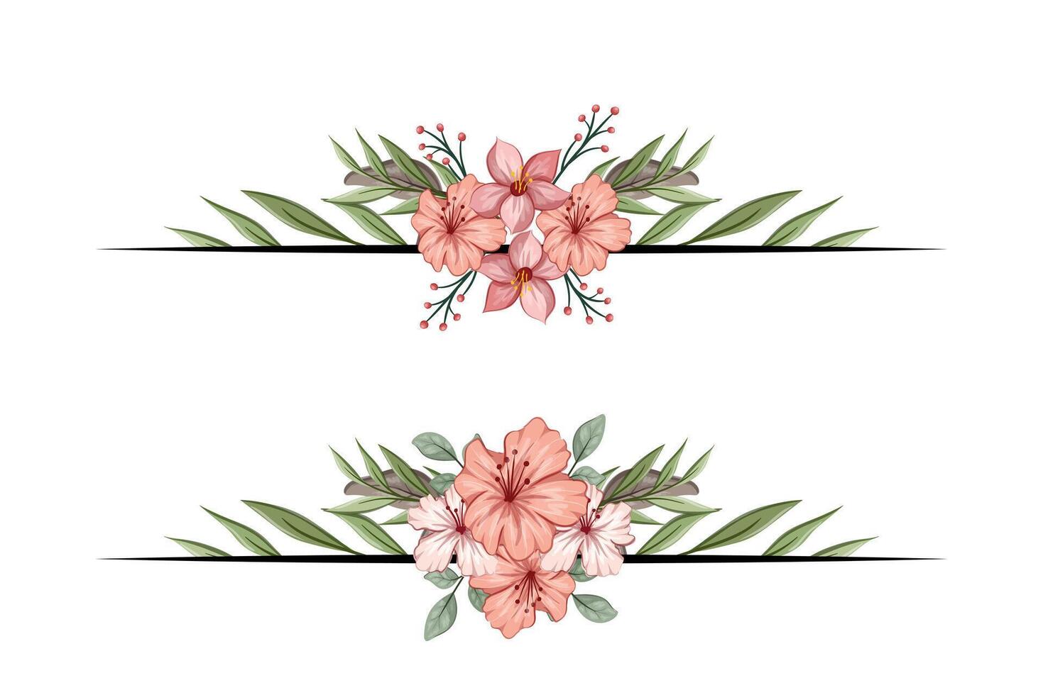 The Blooms Greenery Floral Foliage Ornament Corner Text Separator adds elegant framing text in invitations, cards vector