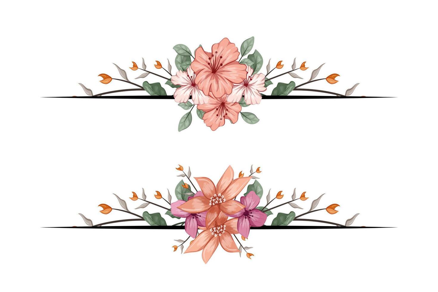 The Blooms Greenery Floral Foliage Ornament Corner Text Separator adds elegant framing text in invitations, cards vector
