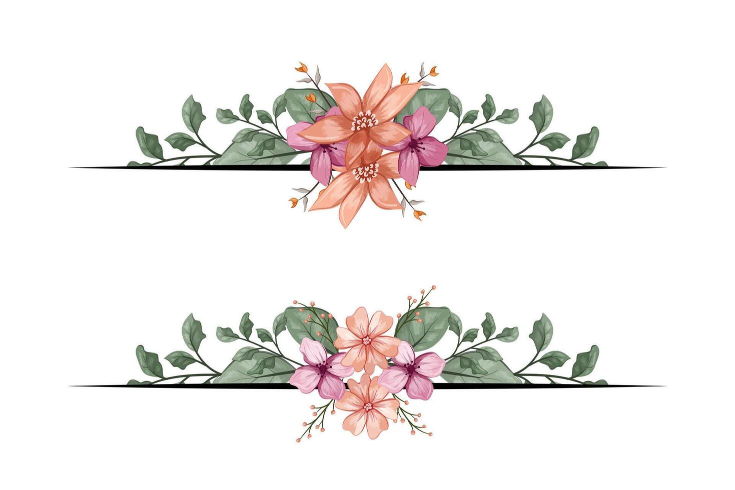 The Blooms Greenery Floral Foliage Ornament Corner Text Separator adds elegant framing text in invitations, cards vector