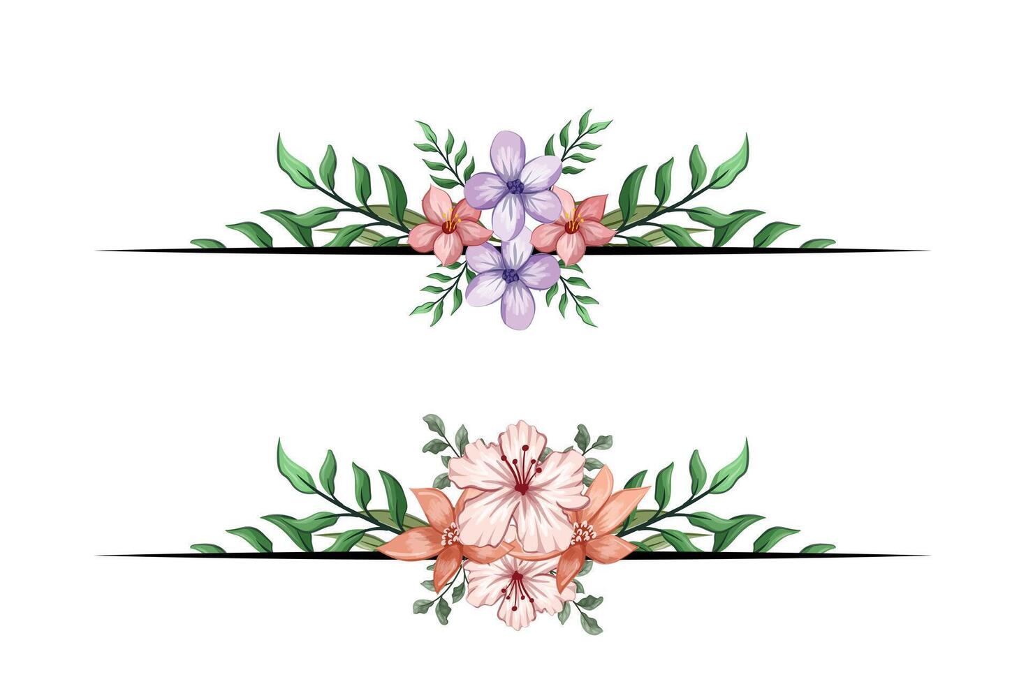 The Blooms Greenery Floral Foliage Ornament Corner Text Separator adds elegant framing text in invitations, cards vector
