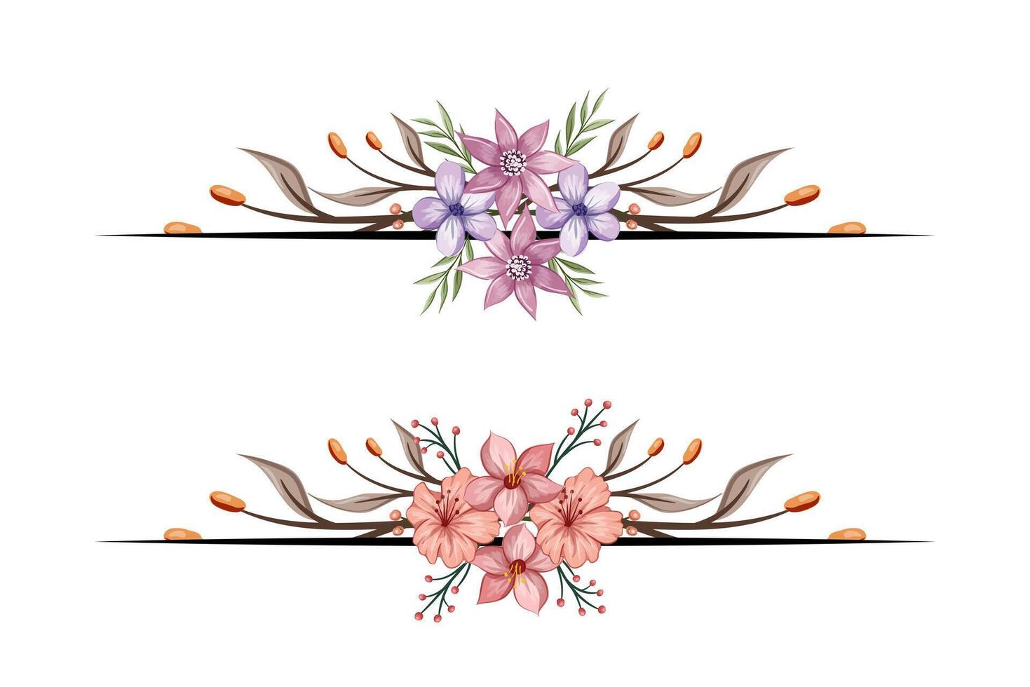 The Blooms Greenery Floral Foliage Ornament Corner Text Separator adds elegant framing text in invitations, cards vector