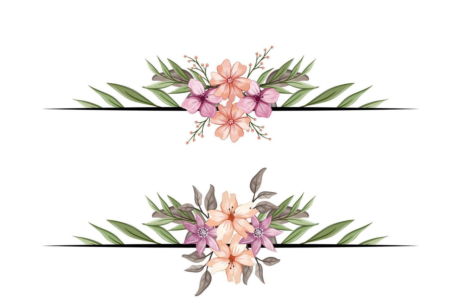 The Blooms Greenery Floral Foliage Ornament Corner Text Separator adds elegant framing text in invitations, cards vector