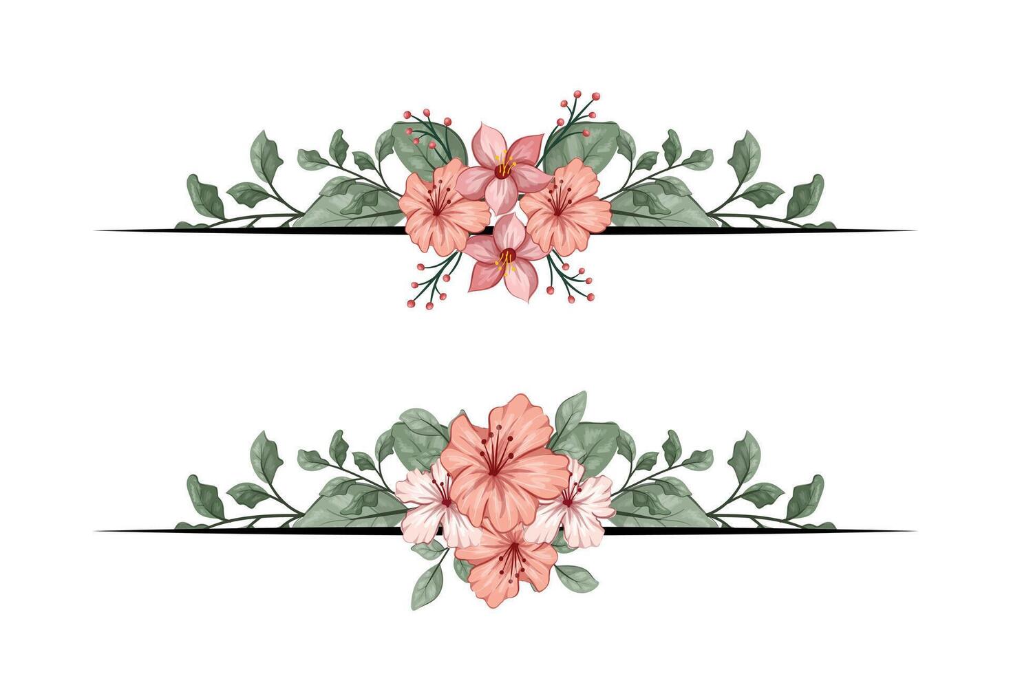 The Blooms Greenery Floral Foliage Ornament Corner Text Separator adds elegant framing text in invitations, cards vector