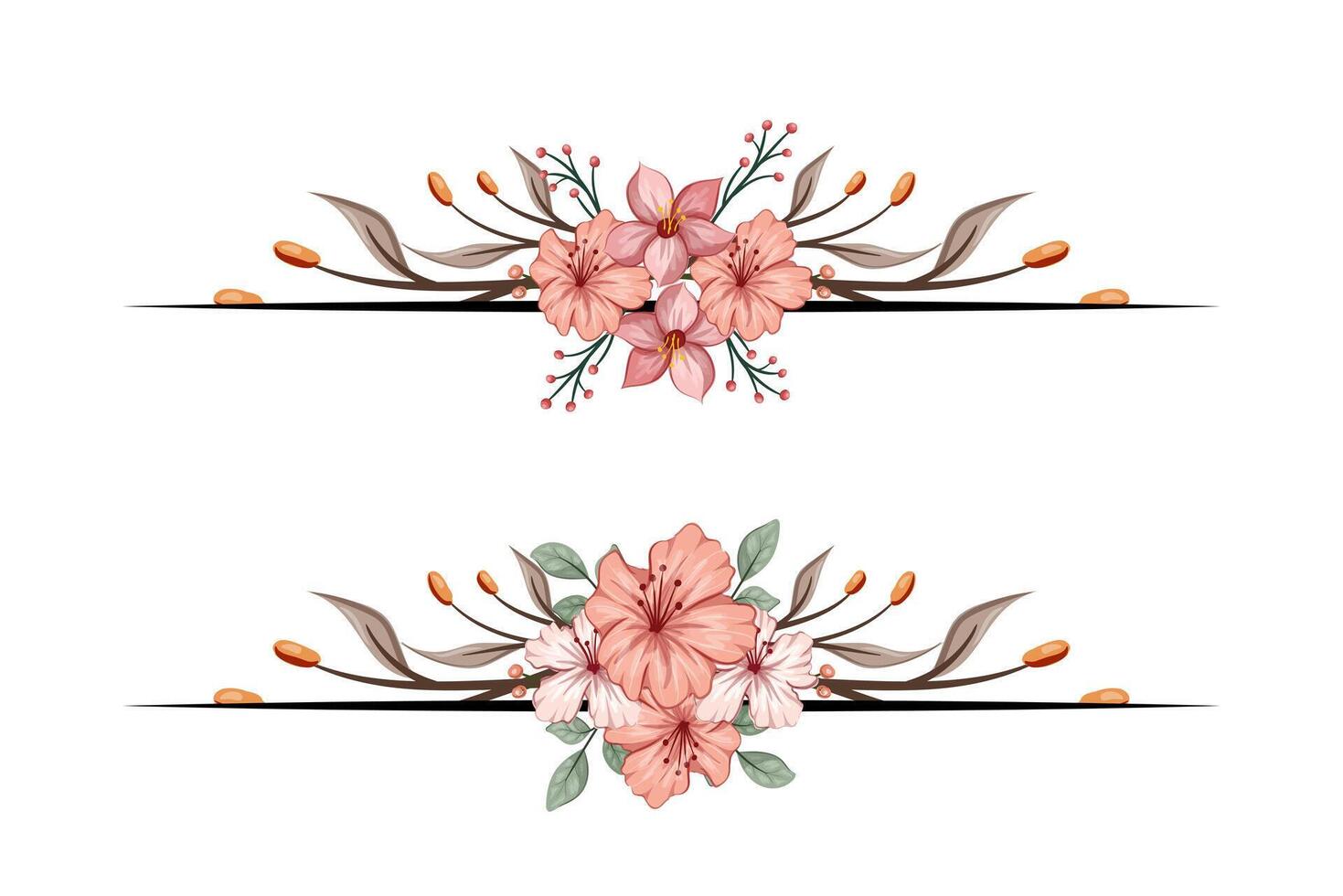 The Blooms Greenery Floral Foliage Ornament Corner Text Separator adds elegant framing text in invitations, cards vector