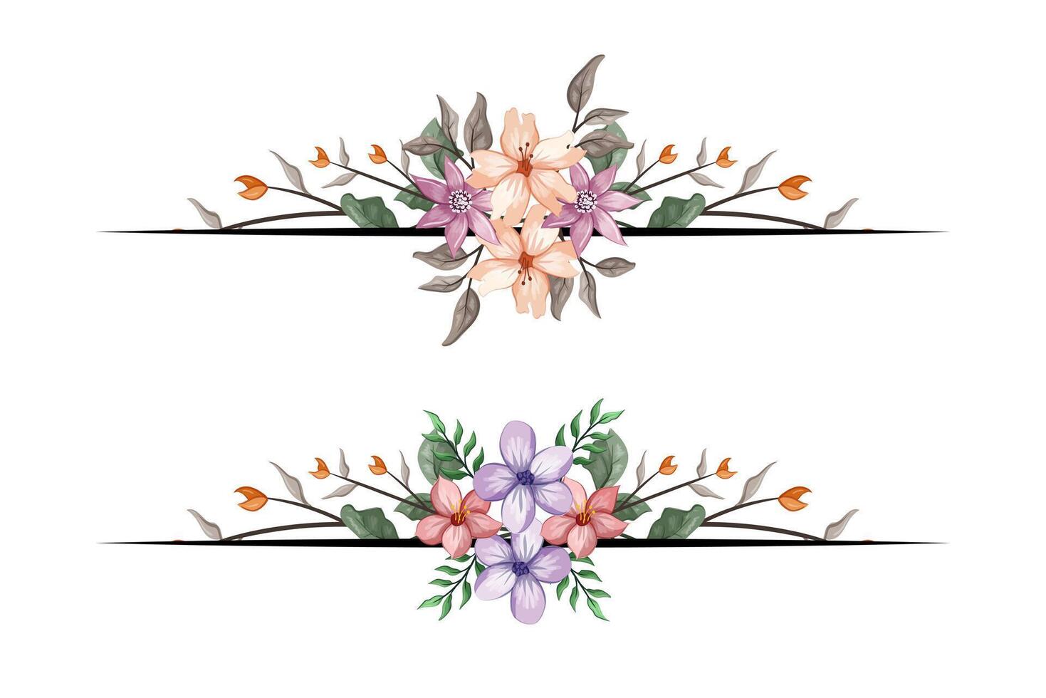 The Blooms Greenery Floral Foliage Ornament Corner Text Separator adds elegant framing text in invitations, cards vector