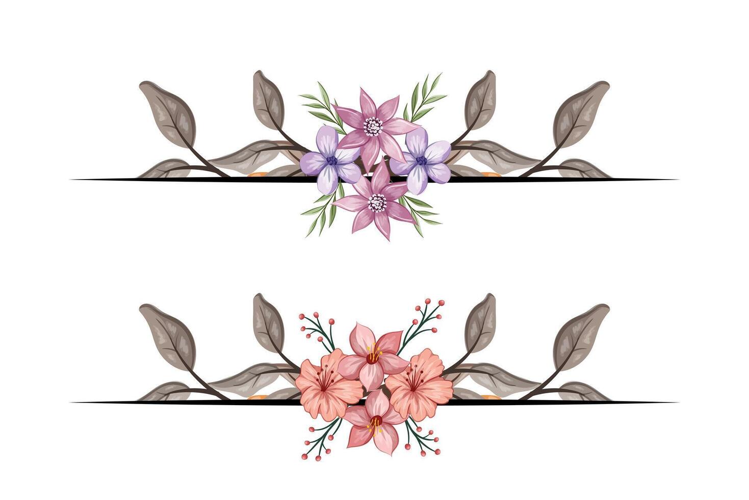 The Blooms Greenery Floral Foliage Ornament Corner Text Separator adds elegant framing text in invitations, cards vector