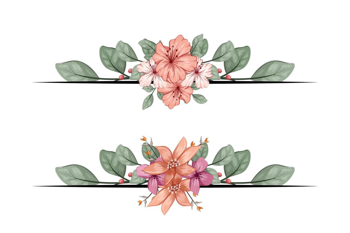 The Blooms Greenery Floral Foliage Ornament Corner Text Separator adds elegant framing text in invitations, cards vector