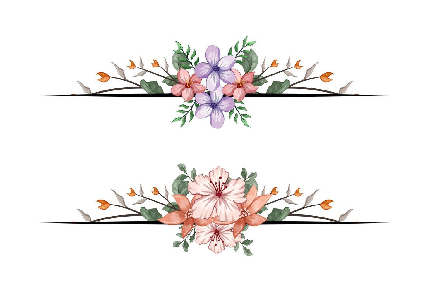 The Blooms Greenery Floral Foliage Ornament Corner Text Separator adds elegant framing text in invitations, cards vector