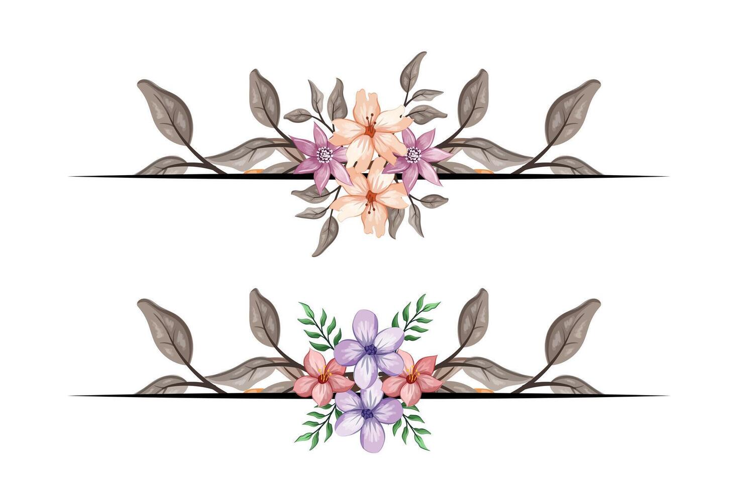 The Blooms Greenery Floral Foliage Ornament Corner Text Separator adds elegant framing text in invitations, cards vector