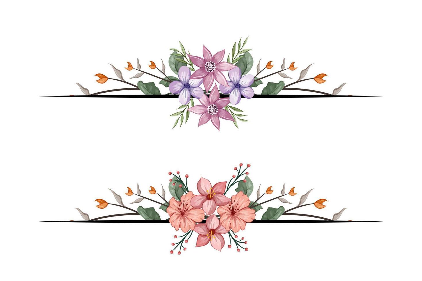 The Blooms Greenery Floral Foliage Ornament Corner Text Separator adds elegant framing text in invitations, cards vector