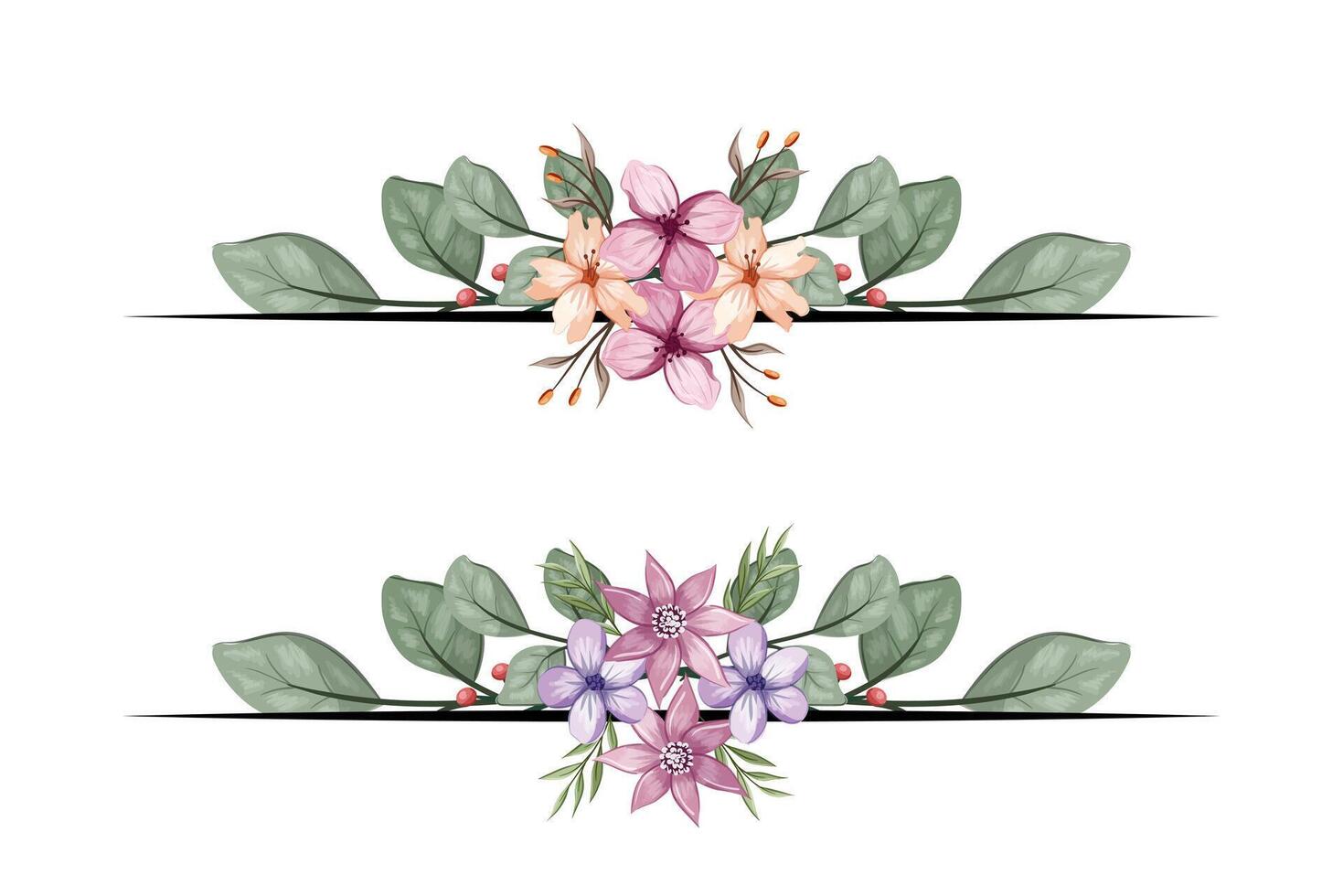 The Blooms Greenery Floral Foliage Ornament Corner Text Separator adds elegant framing text in invitations, cards vector
