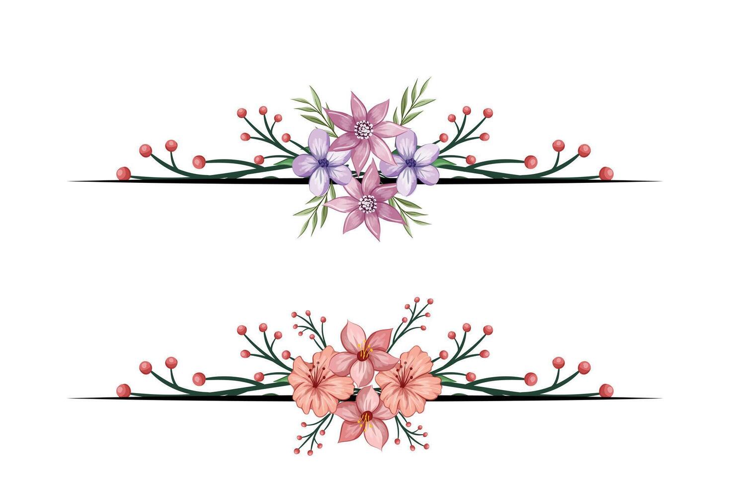 The Blooms Greenery Floral Foliage Ornament Corner Text Separator adds elegant framing text in invitations, cards vector