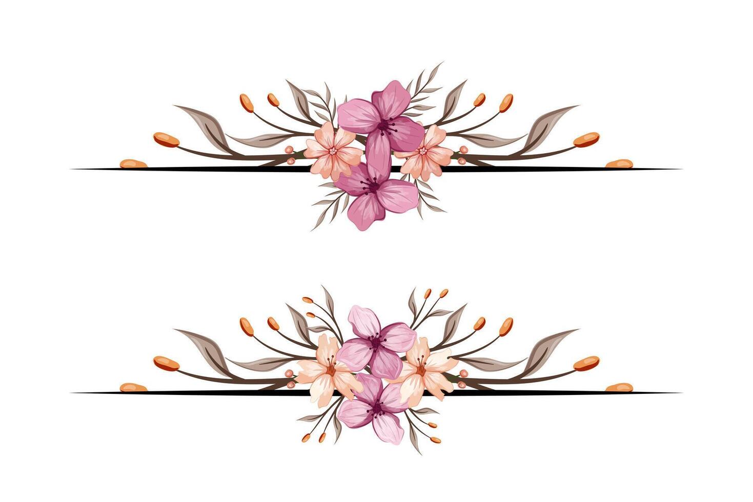 The Blooms Greenery Floral Foliage Ornament Corner Text Separator adds elegant framing text in invitations, cards vector