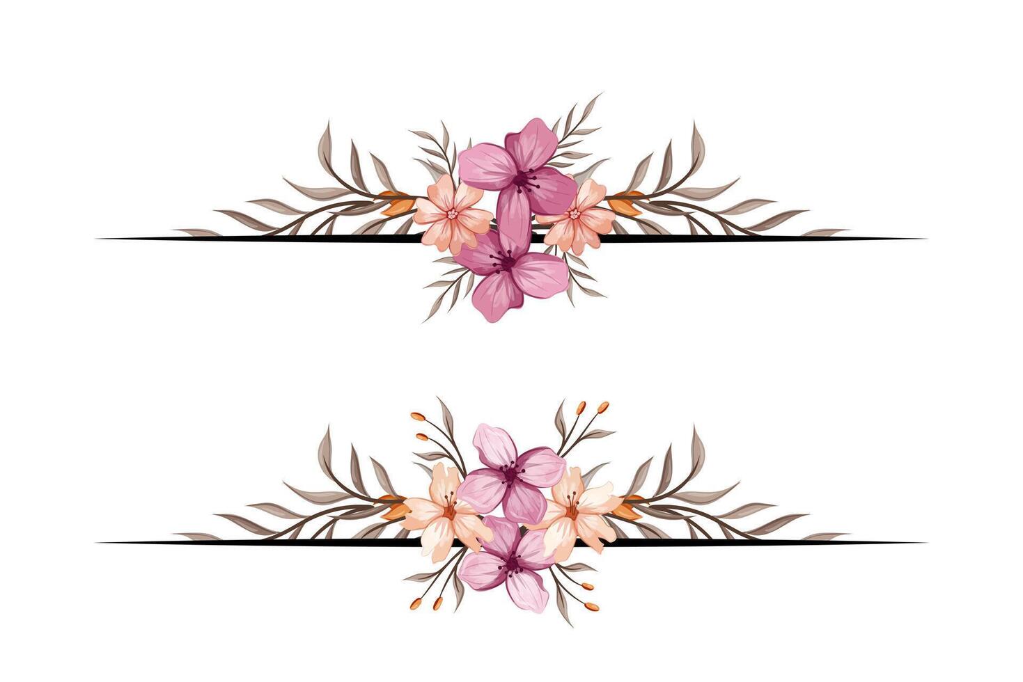 The Blooms Greenery Floral Foliage Ornament Corner Text Separator adds elegant framing text in invitations, cards vector
