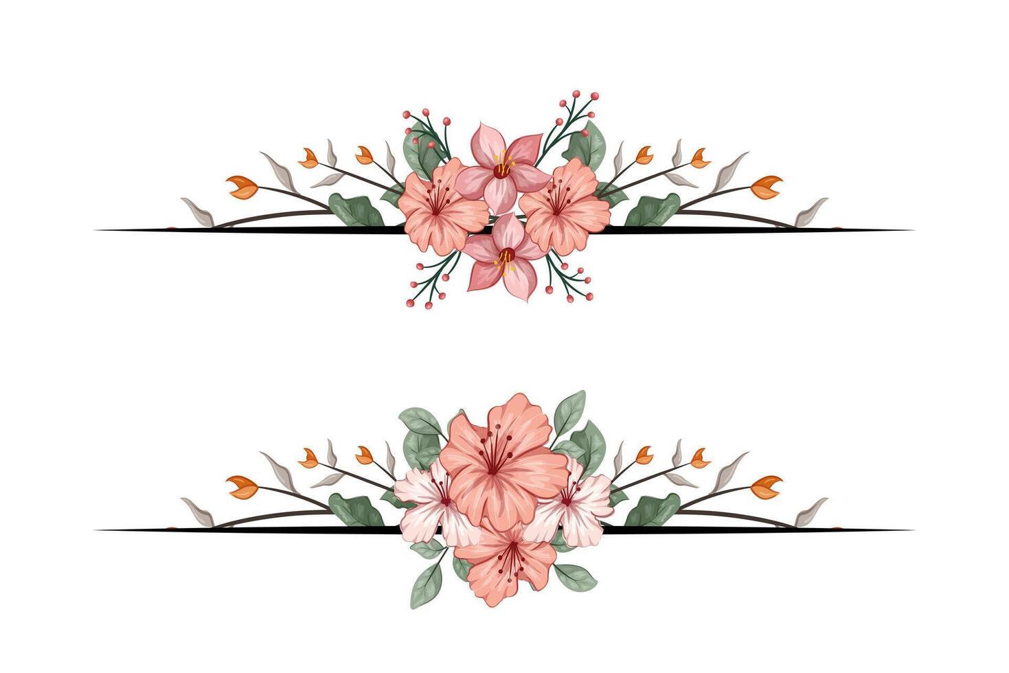 The Blooms Greenery Floral Foliage Ornament Corner Text Separator adds elegant framing text in invitations, cards vector