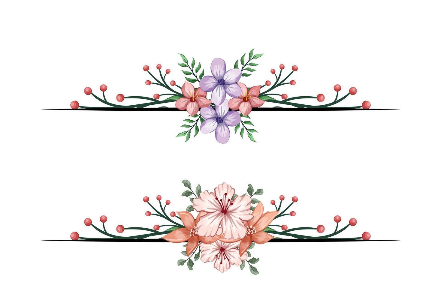 The Blooms Greenery Floral Foliage Ornament Corner Text Separator adds elegant framing text in invitations, cards vector