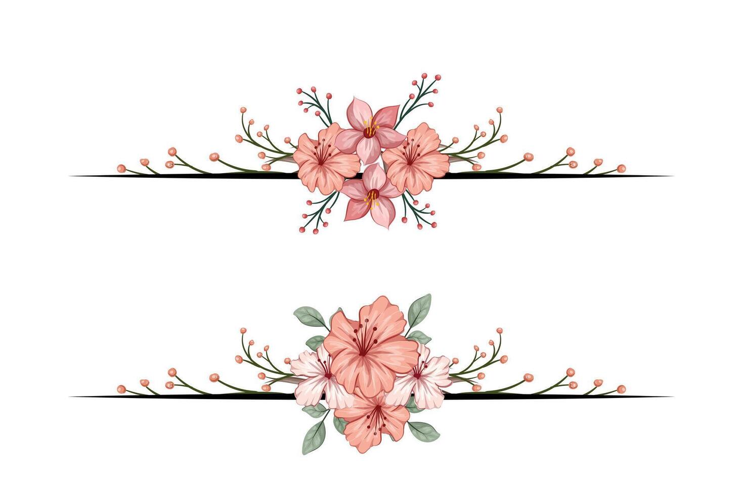 The Blooms Greenery Floral Foliage Ornament Corner Text Separator adds elegant framing text in invitations, cards vector