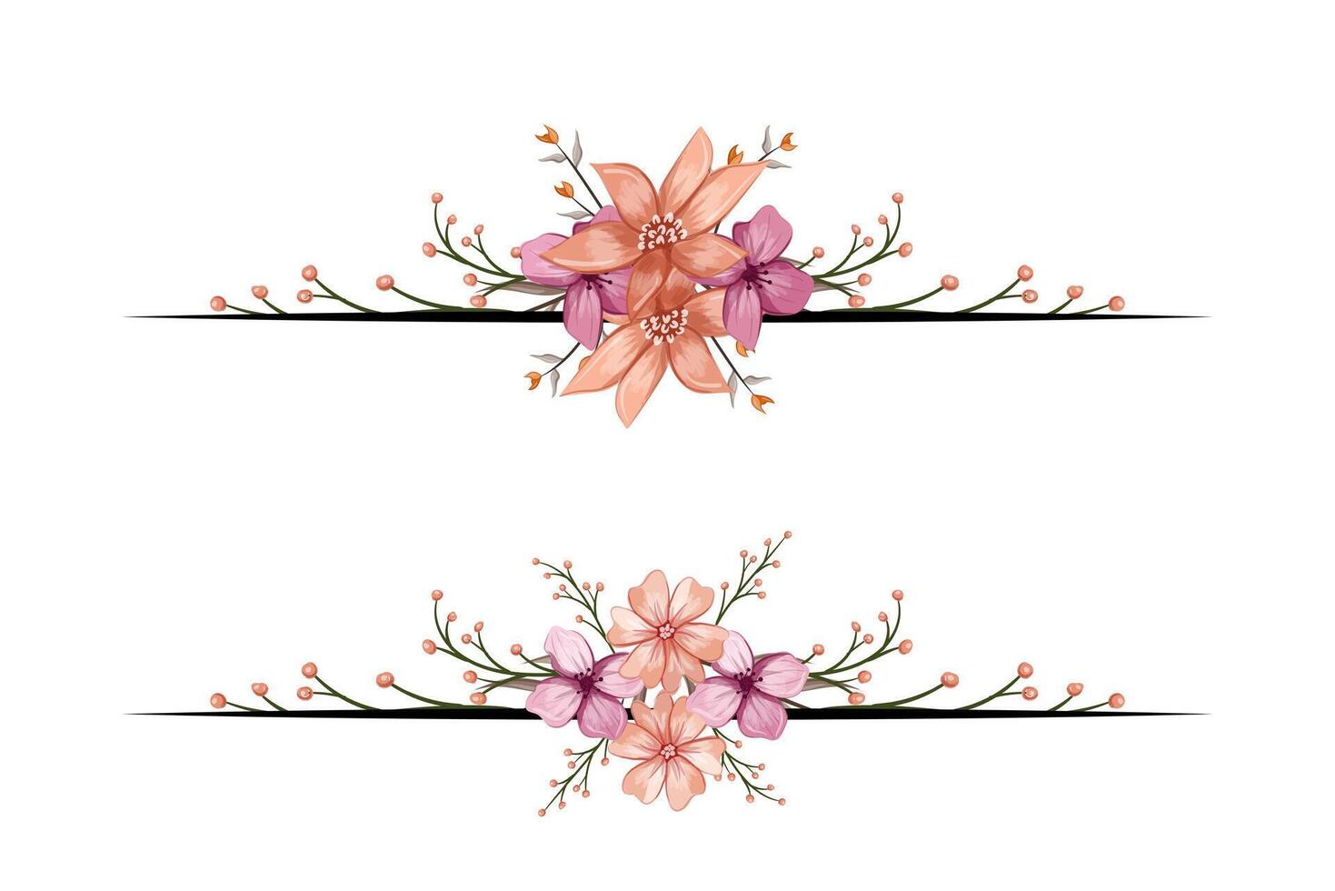 The Blooms Greenery Floral Foliage Ornament Corner Text Separator adds elegant framing text in invitations, cards vector