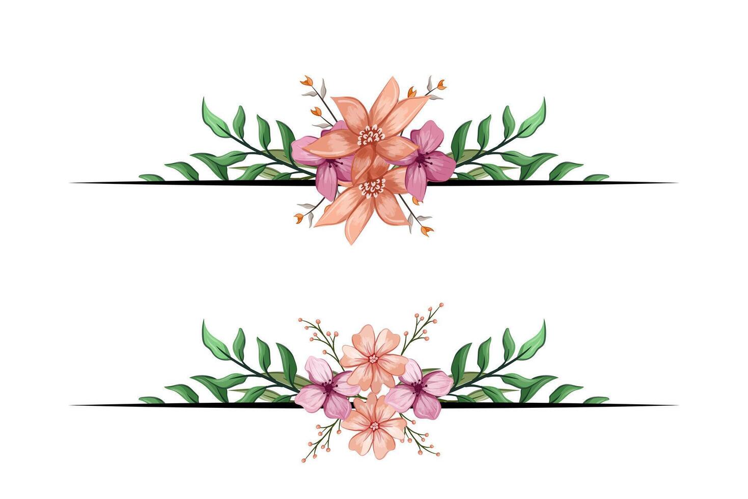 The Blooms Greenery Floral Foliage Ornament Corner Text Separator adds elegant framing text in invitations, cards vector