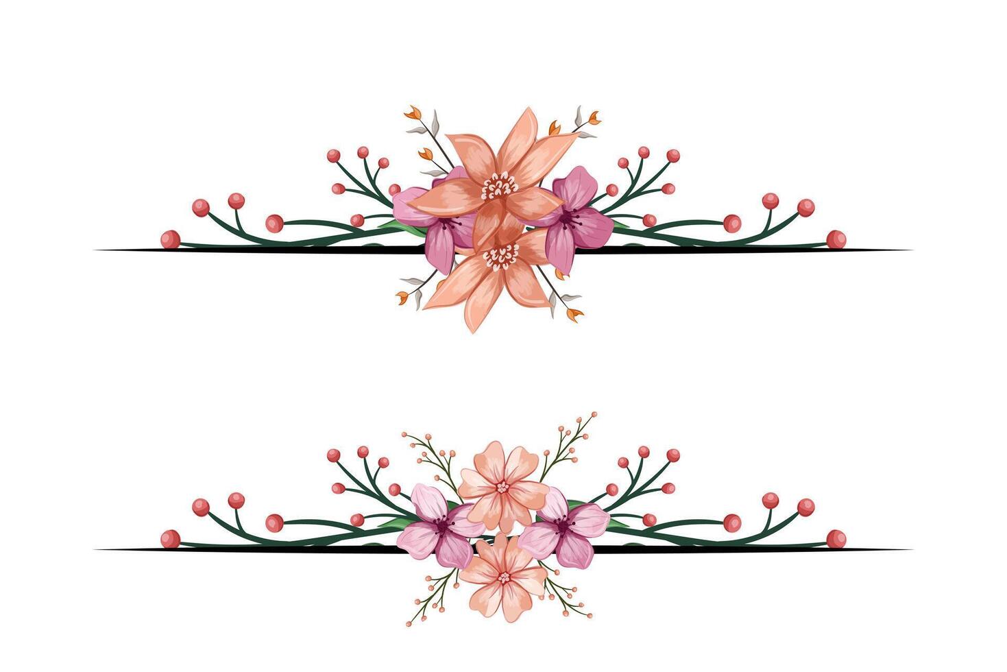 The Blooms Greenery Floral Foliage Ornament Corner Text Separator adds elegant framing text in invitations, cards vector