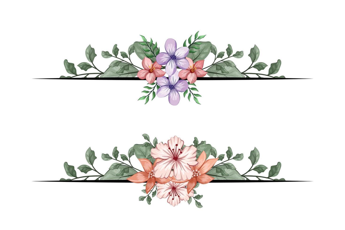 The Blooms Greenery Floral Foliage Ornament Corner Text Separator adds elegant framing text in invitations, cards vector