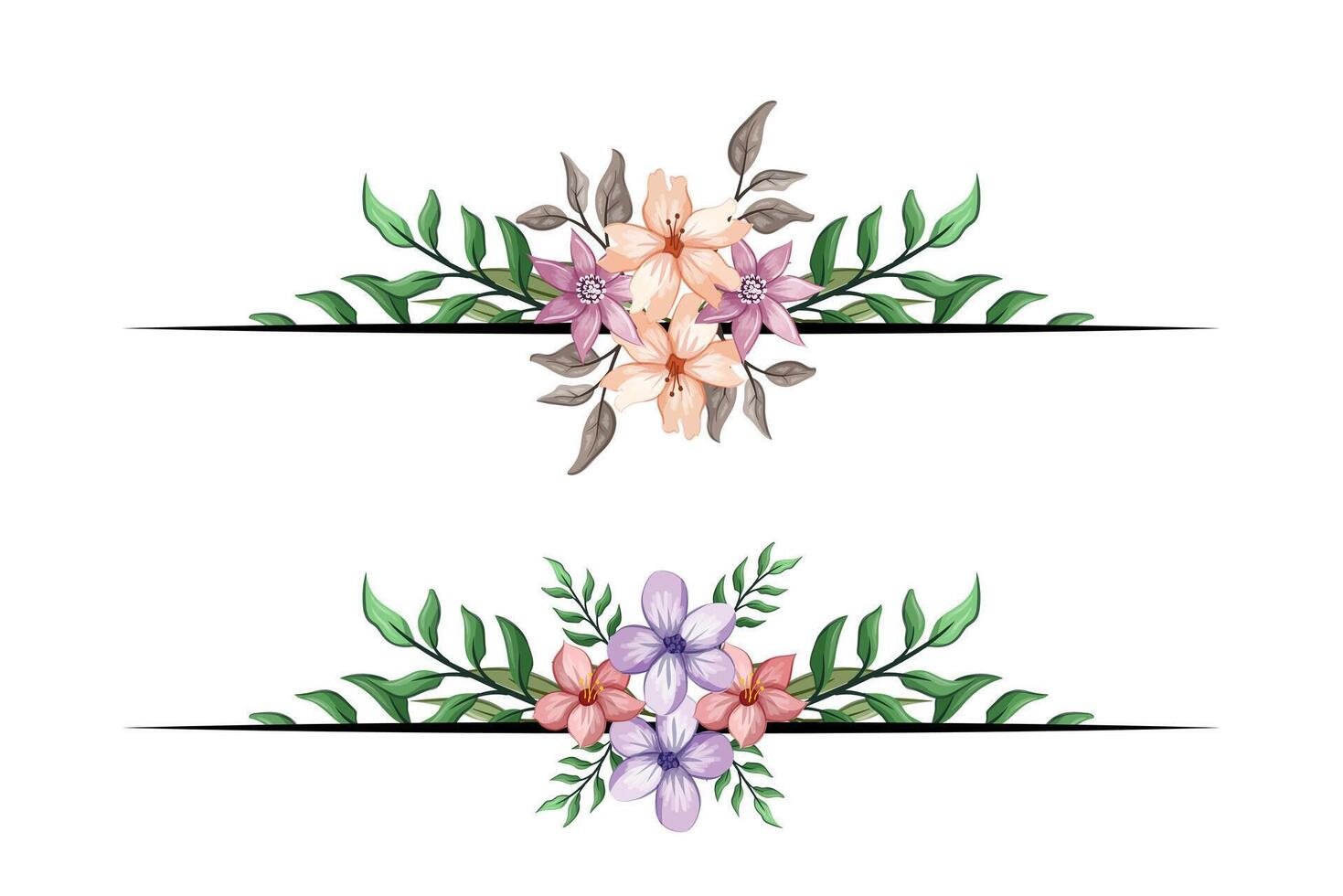 The Blooms Greenery Floral Foliage Ornament Corner Text Separator adds elegant framing text in invitations, cards vector