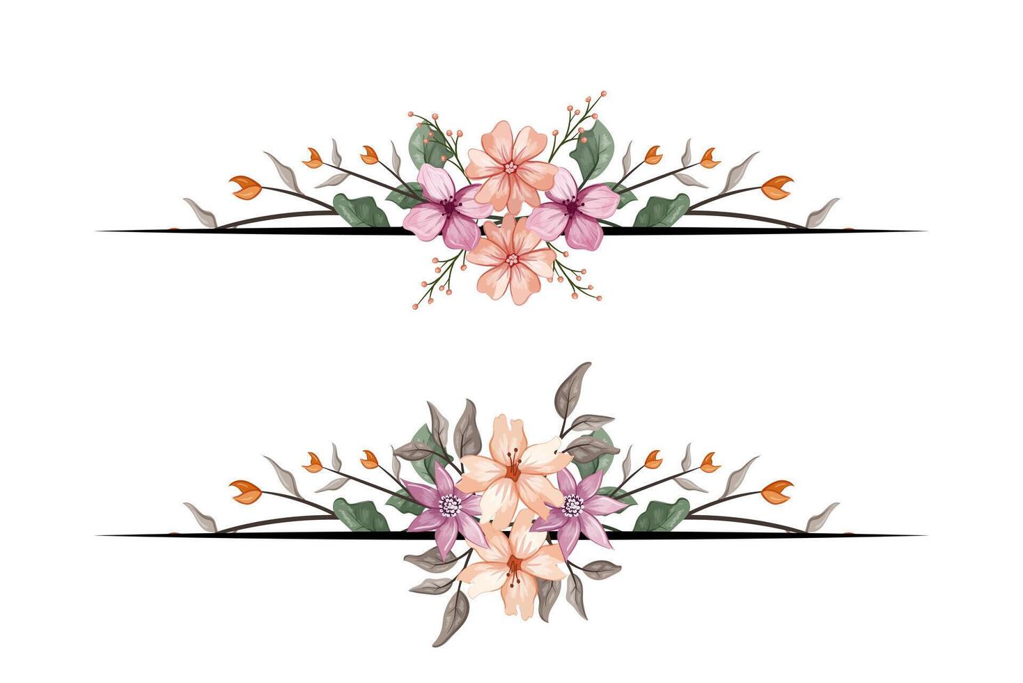 The Blooms Greenery Floral Foliage Ornament Corner Text Separator adds elegant framing text in invitations, cards vector