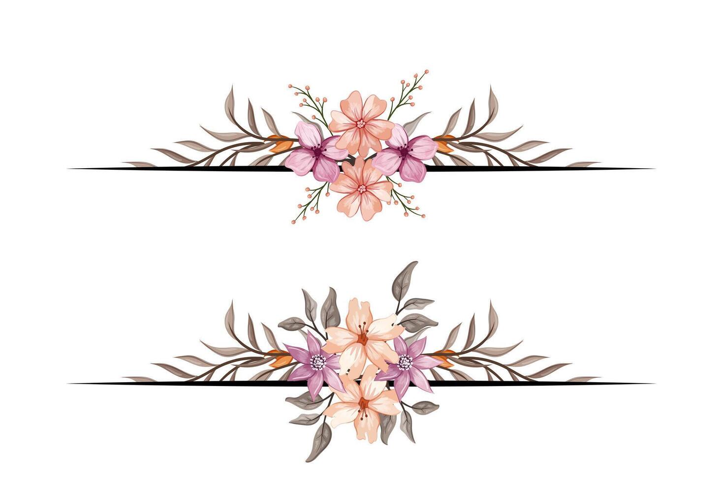 The Blooms Greenery Floral Foliage Ornament Corner Text Separator adds elegant framing text in invitations, cards vector