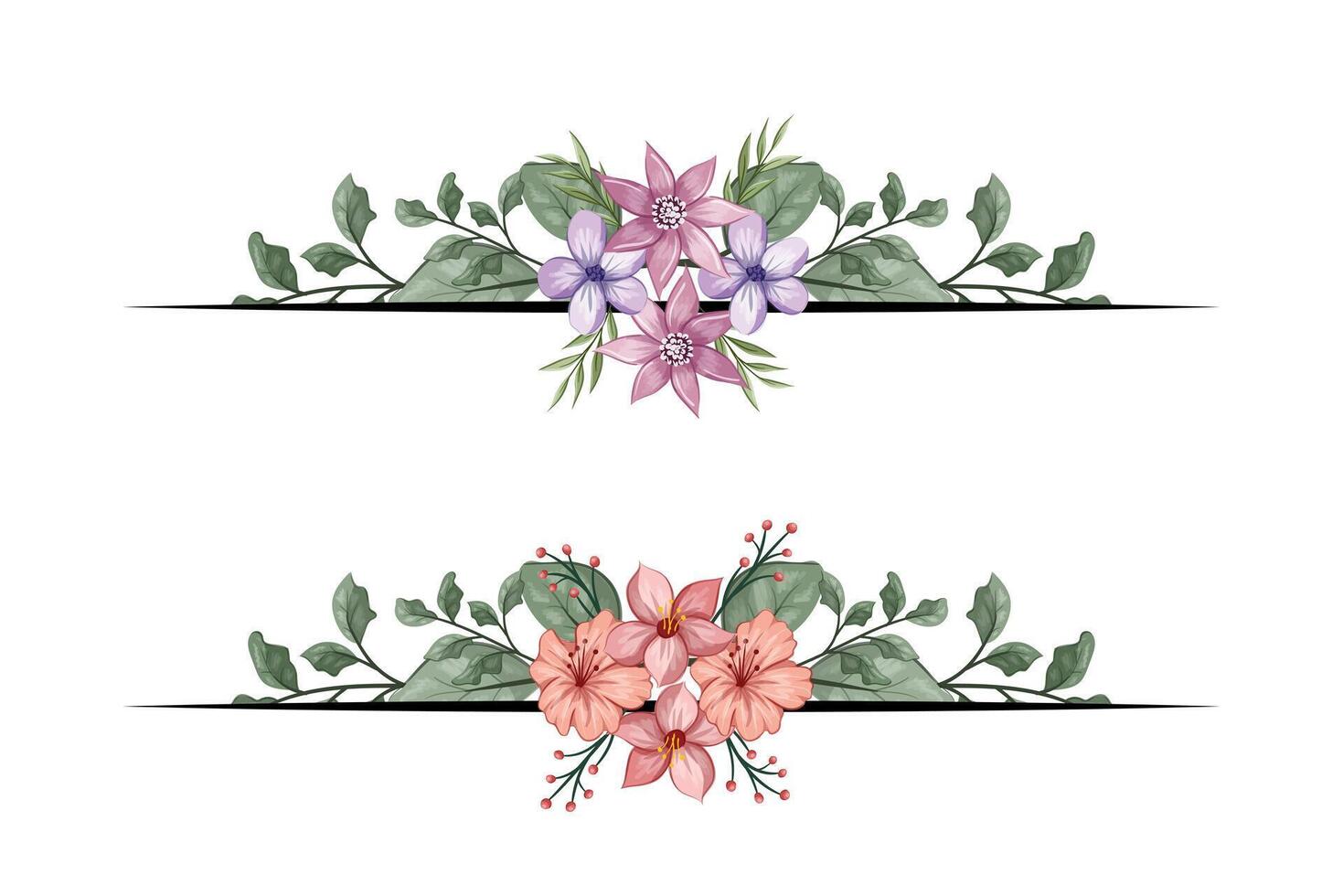 The Blooms Greenery Floral Foliage Ornament Corner Text Separator adds elegant framing text in invitations, cards vector