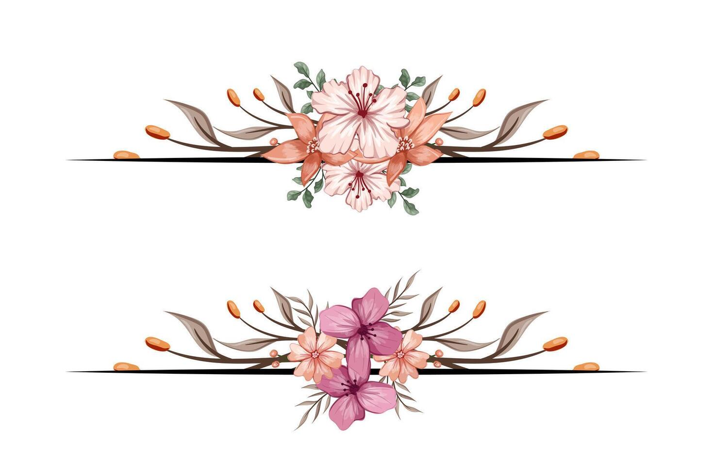 The Blooms Greenery Floral Foliage Ornament Corner Text Separator adds elegant framing text in invitations, cards vector