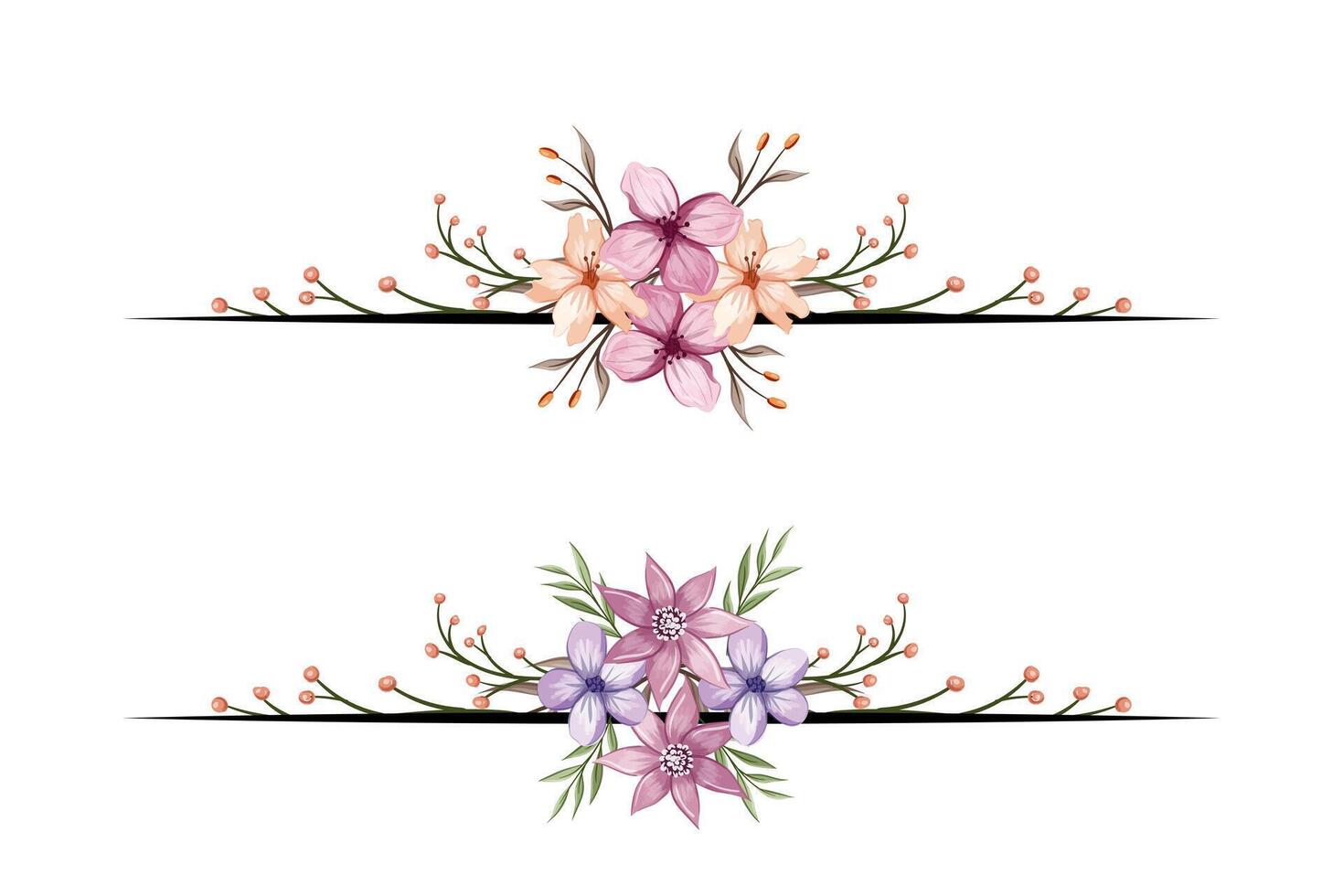 The Blooms Greenery Floral Foliage Ornament Corner Text Separator adds elegant framing text in invitations, cards vector