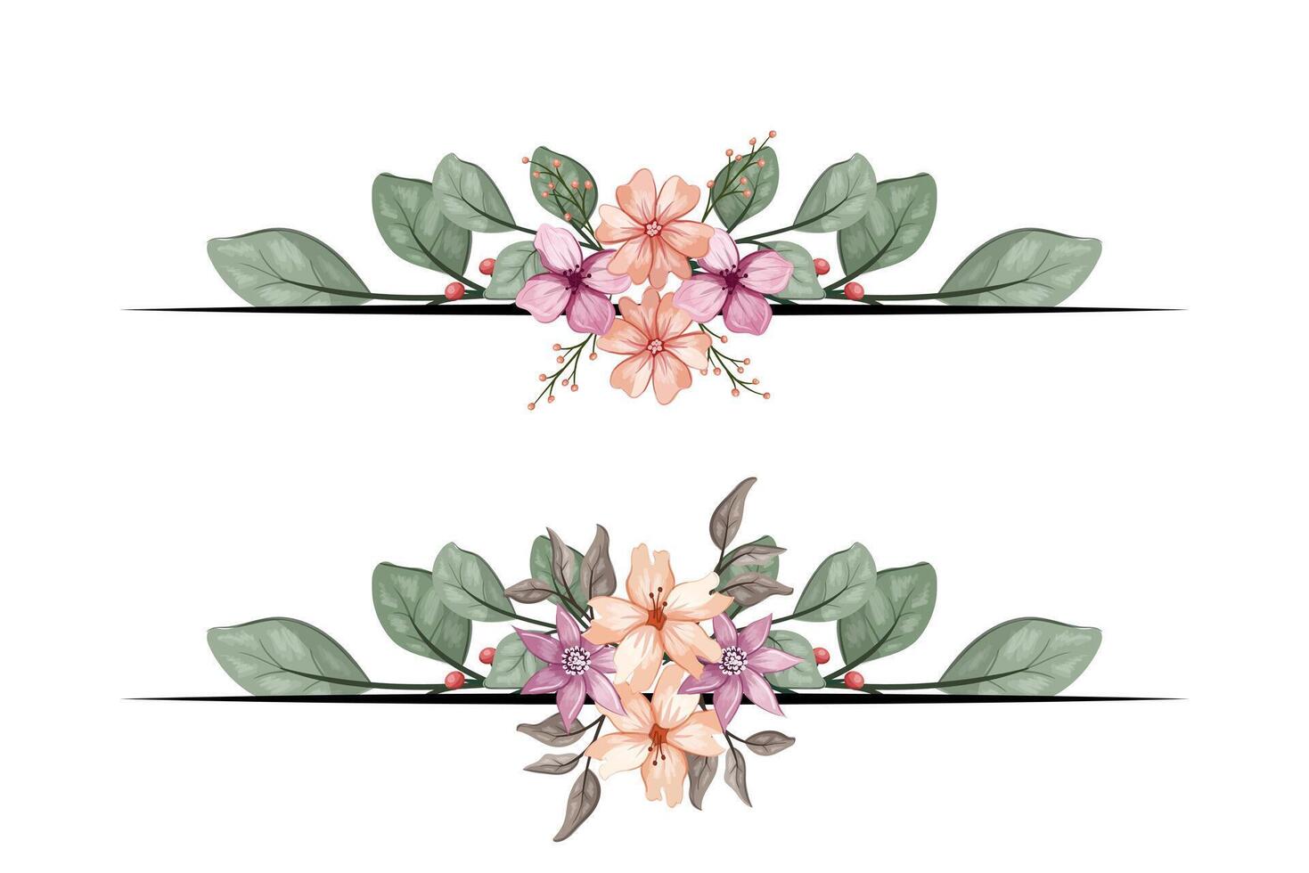 The Blooms Greenery Floral Foliage Ornament Corner Text Separator adds elegant framing text in invitations, cards vector