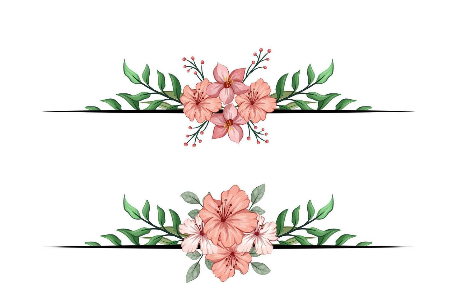 The Blooms Greenery Floral Foliage Ornament Corner Text Separator adds elegant framing text in invitations, cards vector